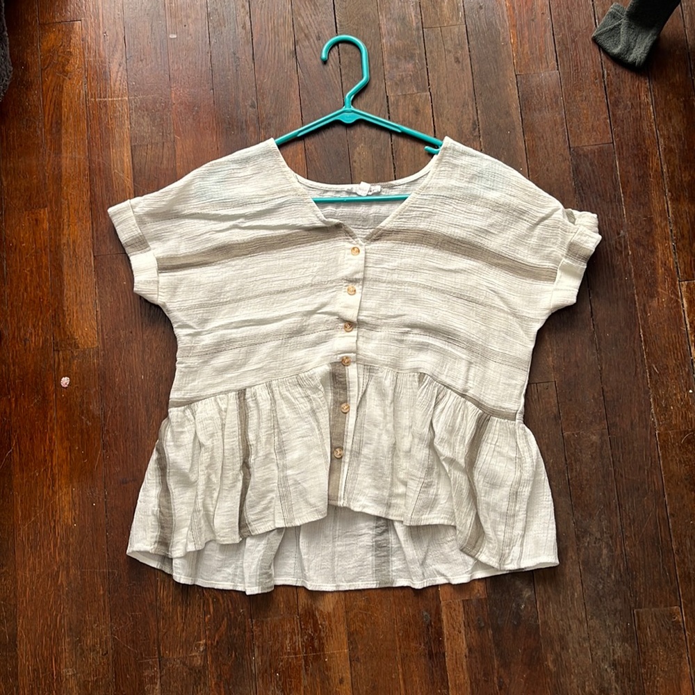 casual green and white flow top